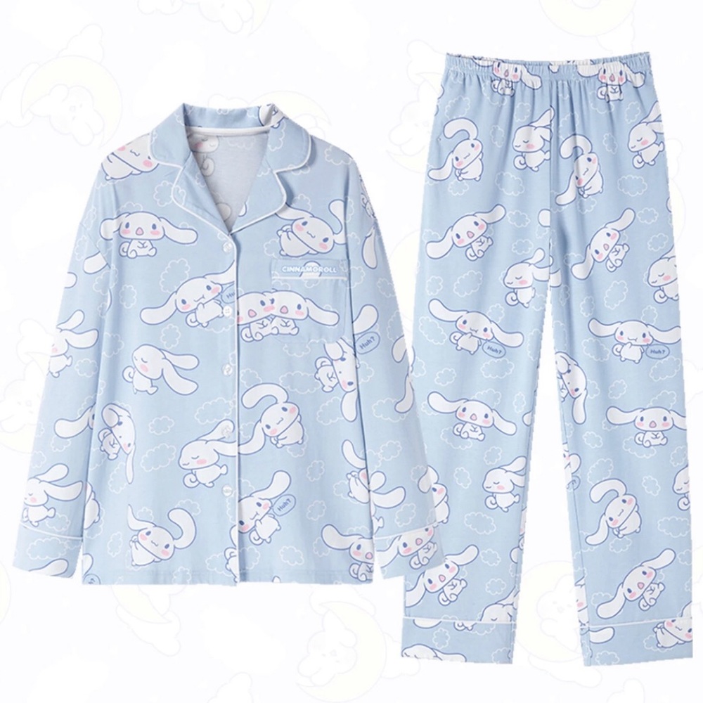Cinnamoroll Blue Printed Long-Sleeve Pajama Set